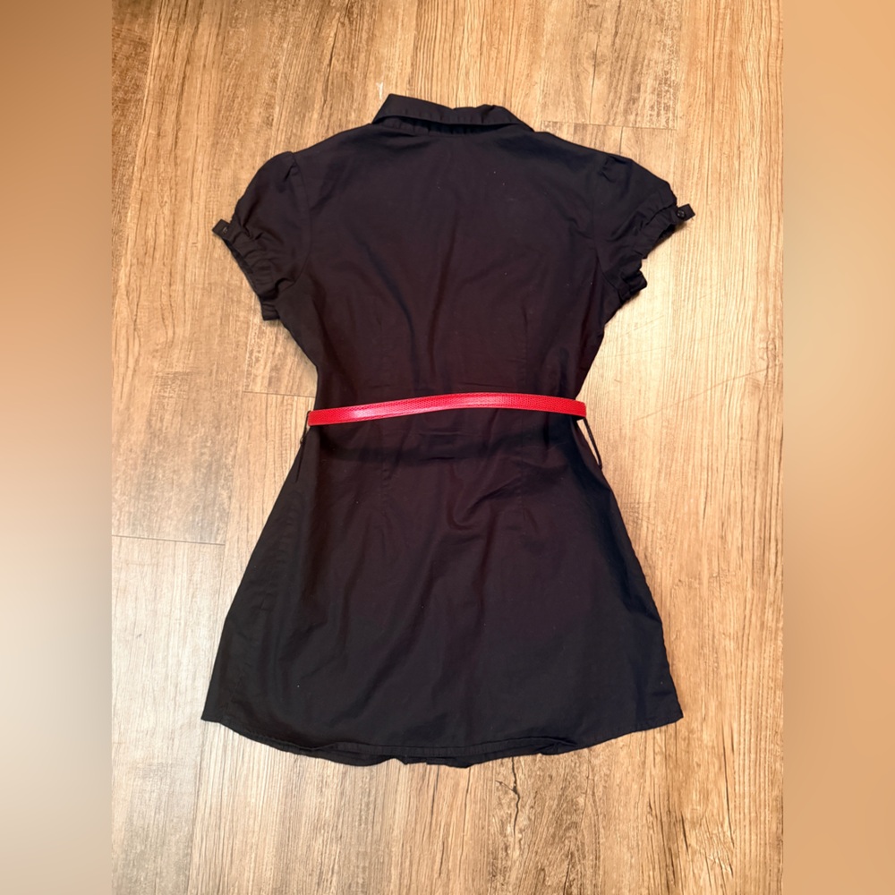 FANG Black Mini Dress with Red Belt - Picture 2 of 2